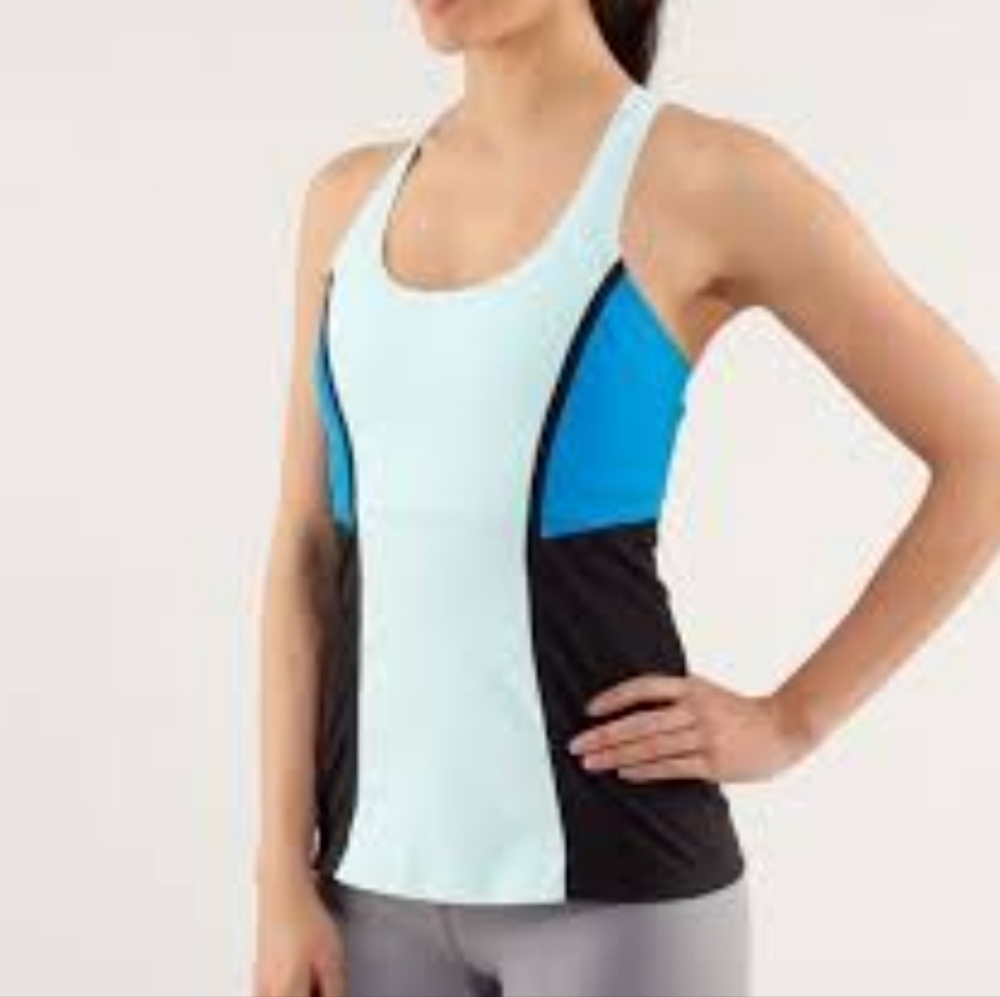 LULULEMON RacerBack Tank Top Color Block Blue Black - Picture 2 of 8